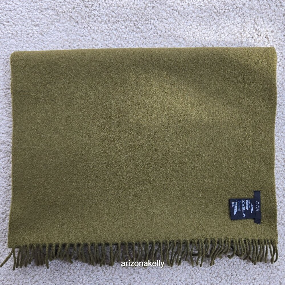 COS Wool Scarf Green Fringe Oblong - Picture 12 of 12